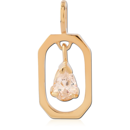 GOLD PLATED 18K STERLING SILVER 925 PENDANT OCTAGON FRAME WITH TEARDROP GEM DANGLE