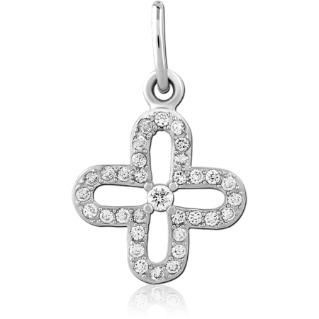 STERLING SILVER 925 PENDANT JEWELED QUATREFOIL FLOWER WITH CENTER STONE