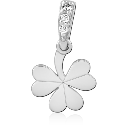 STERLING SILVER 925 PENDANT FOUR LEAF CLOVER WITH JEWELED BAIL