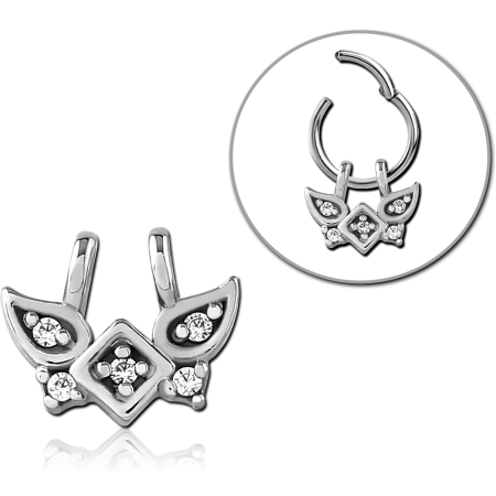 SURGICAL STEEL PENDANT GEOMETRIC GEM FAN WITH CUTOUT DETAILS FOR HINGED SEGMENT RING