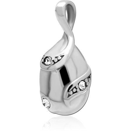 316L SURGICAL STEEL PENDANT TEARDROP SWIRL DESIGN WITH CLEAR GEM ACCENTS