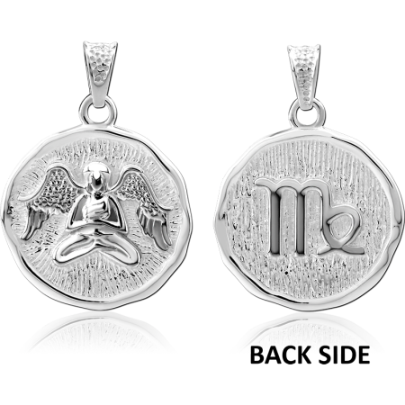 STERLING SILVER 925 PENDANT ZODIAC VIRGO DOUBLE SIDED TEXTURED COIN MEDALLION