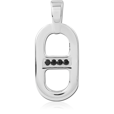 STERLING SILVER 925 PENDANT OPEN OVAL LINK WITH FOUR BLACK GEMS