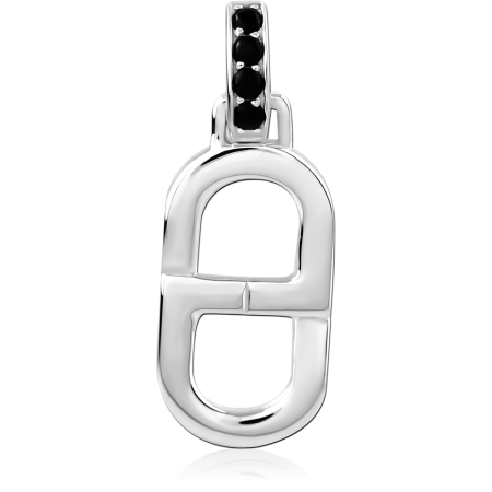 STERLING SILVER 925 PENDANT OPEN OVAL LINK WITH BLACK GEM PAVE BAIL