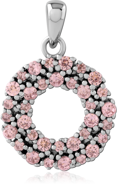 STERLING SILVER 925 PENDANT OPEN CIRCLE PINK GEM CLUSTER
