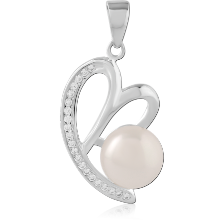 STERLING SILVER 925 PENDANT OPEN HEART WITH PEARL AND GEM ACCENTS