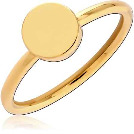 GOLD PVD COATED 316L STAINLESS STEEL RING FLAT ROUND DISC TOP