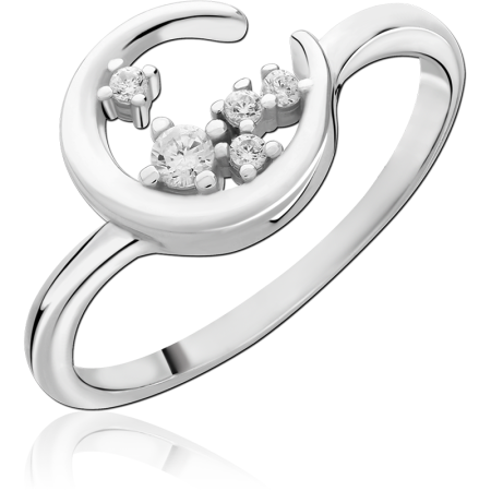 STERLING SILVER 925 RING OPEN CRESCENT CLEAR GEM CLUSTER DESIGN