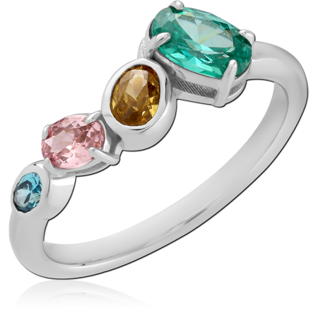 STERLING SILVER 925 RING WITH OVAL AND ROUND MULTI-COLOR GEMS