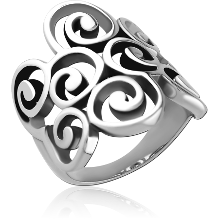316L SURGICAL STEEL RING OPENWORK SWIRL SCROLL DESIGN POLISHED STATEMENT STYLE