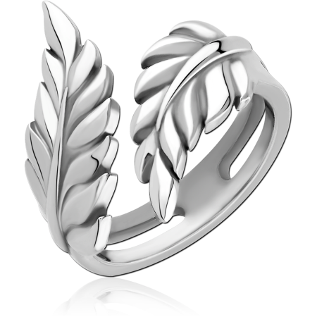 316L SURGICAL STEEL RING OPEN BAND DOUBLE LEAF DESIGN POLISHED FINISH