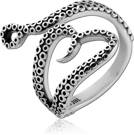 SURGICAL STEEL RING OCTOPUS TENTACLE HEART OPEN WRAP DESIGN BAND