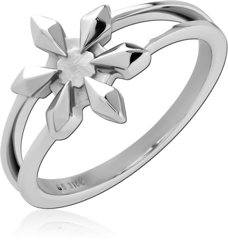 SURGICAL STEEL RING SPLIT BAND SIX PETAL FLOWER TOP DESIGN