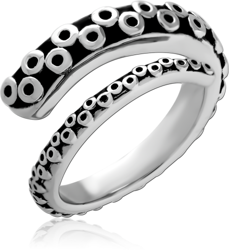 SURGICAL STEEL RING OCTOPUS TENTACLE DOUBLE WRAP OPEN BAND DESIGN