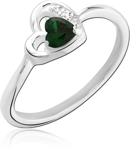 STERLING SILVER 925 RING OPEN HEART GREEN GEM WITH CLEAR ACCENTS