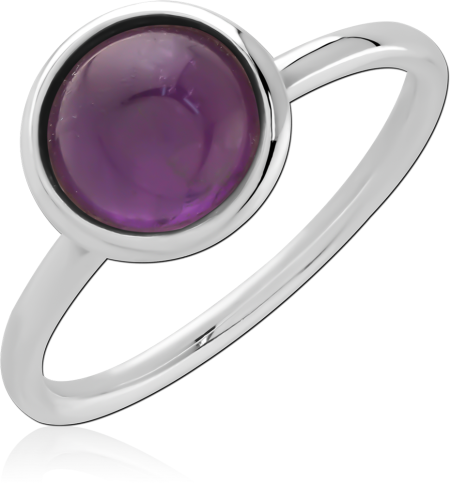 STERLING SILVER 925 RING BEZEL ROUND PURPLE CABOCHON STONE OFFSET BAND