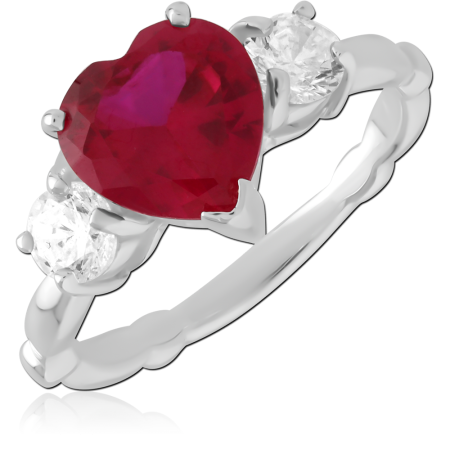 STERLING SILVER 925 RING HEART GEM WITH SIDE CLEAR GEMS