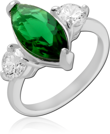 STERLING SILVER 925 RING MARQUISE GEM WITH SIDE CLEAR GEMS
