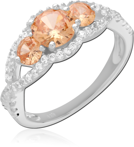 STERLING SILVER 925 RING THREE STONE CLUSTER WITH CLEAR PAVE GEMS