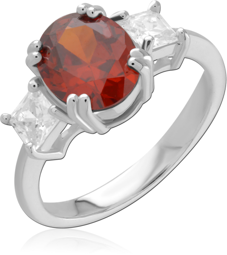 STERLING SILVER 925 RING OVAL GEM WITH SQUARE CLEAR SIDE GEMS
