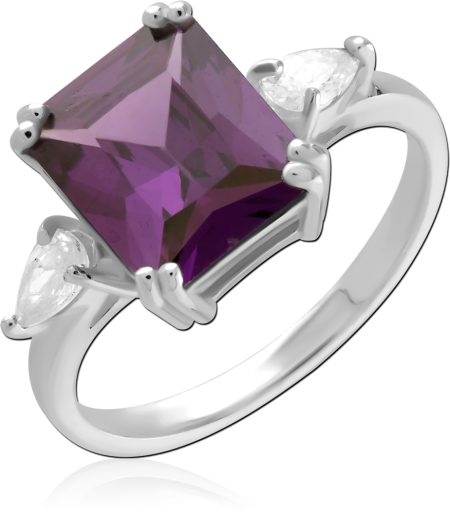 STERLING SILVER 925 RING PRINCESS CUT GEM WITH PEAR CLEAR SIDE STONES