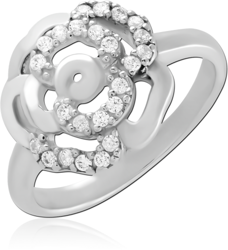 STERLING SILVER 925 RING OPEN ROSE FLOWER WITH PAVE CLEAR GEMS