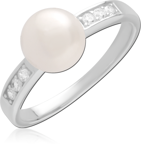 STERLING SILVER 925 RING PEARL CENTER WITH CHANNEL SET SIDE CLEAR GEMS