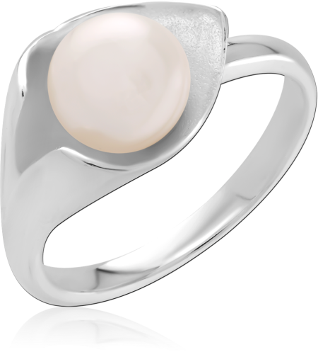 STERLING SILVER 925 RING PEARL CENTER ASYMMETRIC SHIELD WITH TEXTURED ACCENT DESIGN