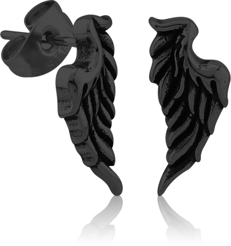 BLACK PVD COATED SURGICAL STEEL EAR STUDS PAIR - WING