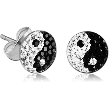 SURGICAL STEEL VALUE CRYSTALINE JEWELED YIN YANG EAR STUDS PAIR