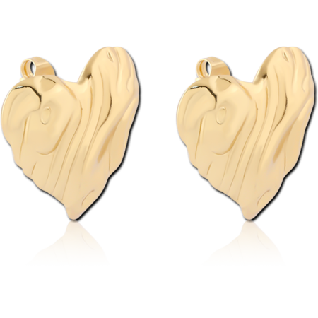 GOLD PVD 18K COATED SURGICAL STEEL STUD EARRINGS TEXTURED HEART PAIR