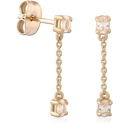 316L GOLD PVD 18K COATED SURGICAL STEEL JEWELED EAR STUDS PAIR
