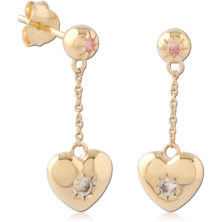 GOLD PLATED 18K STERLING SILVER 925 STUD EARRINGS CHAIN HEART DANGLE STAR SET GEMS