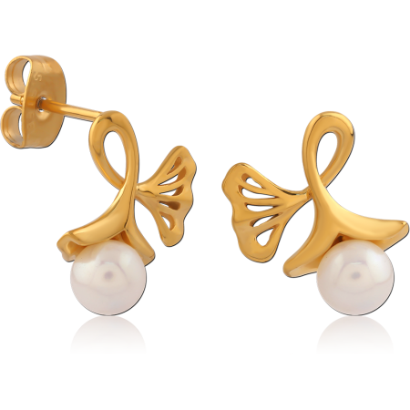 316L GOLD PVD COATED SURGICAL STEEL JEWELED EAR STUDS PAIR