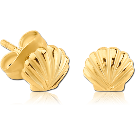 GOLD PVD COATED SURGICAL STEEL EAR STUDS PAIR - SEASHELL