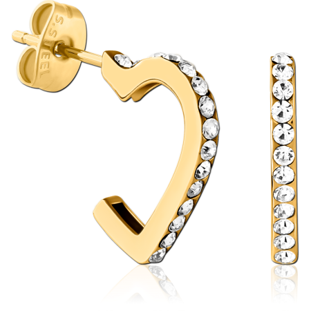 GOLD PVD COATED SURGICAL STEEL STUD EARRINGS HEART AND BAR CLEAR CRYSTALS