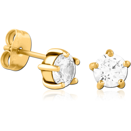 GOLD PVD COATED SURGICAL STEEL STUD EARRINGS ROUND PRONG SET GEM PAIR