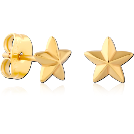 GOLD PVD COATED SURGICAL STEEL STUD EARRINGS RAISED STAR DESIGN PAIR