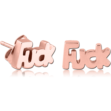 ROSE GOLD PVD COATED SURGICAL STEEL EAR STUDS PAIR - FUCK
