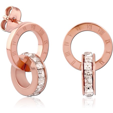 ROSE GOLD PVD COATD SURGICAL STEEL JEWELED EAR STUDS PAIR