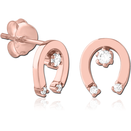 STERLING SILVER 925 ROSE GOLD PLATED JEWELED EAR STUDS PAIR - MAGNET