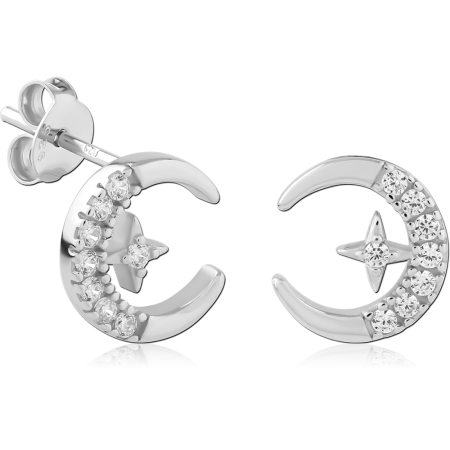 STERLING SILVER 925 RHODIUM PLATED JEWELED EAR STUDS PAIR SPECIAL NEW DESIGN
