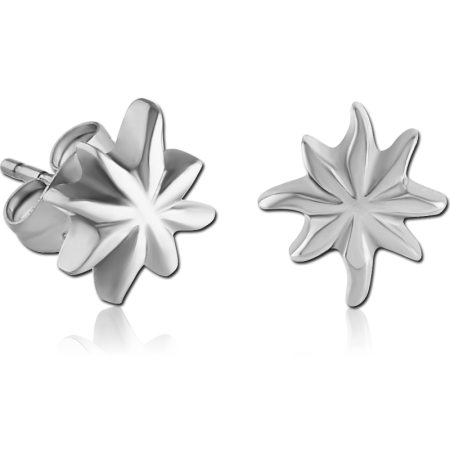 316L SURGICAL STEEL STUD EARRINGS STARBURST FLOWER EIGHT POINT TEXTURED DESIGN