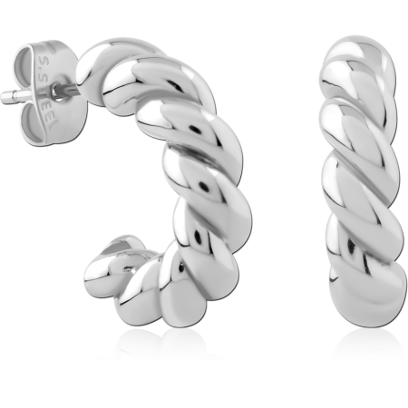 316L SURGICAL STEEL HALF HOOP STUD EARRINGS BRAIDED ROPE TWIST DESIGN