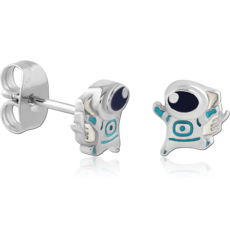 316L SURGICAL STEEL STUD EARRINGS ASTRONAUT CARTOON FIGURE DESIGN PAIR