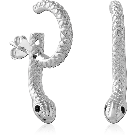 316L SURGICAL STEEL HALF HOOP STUD EARRINGS SNAKE WRAP DESIGN WITH BLACK EYES PAIR