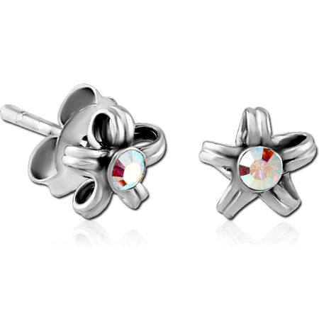 SURGICAL STEEL VALUE JEWELED EAR STUDS PAIR - FLOWER