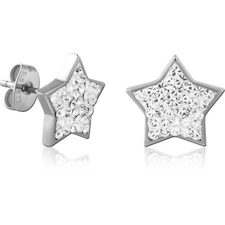 316L SURGICAL STEEL STUD EARRINGS STAR WITH CLEAR PAVE GEMS DESIGN