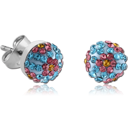 316L SURGICAL STEEL VALUE JEWELED ROUND EAR STUDS PAIR