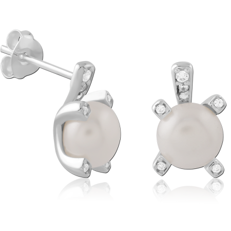 STERLING SILVER 925 STUD EARRINGS PRONG SET PEARL WITH CRYSTAL ACCENTS
